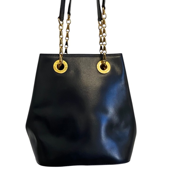 Celine w/ COA Navy Leather Bucket Shoulder Bag w/ Gold Hardware Chain Authentic - Picture 5 of 16